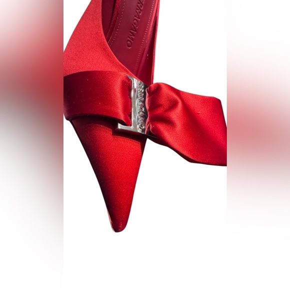 Salvatore Ferragamo Red Satin Bow Shoes in Flame Red - Picture 2 of 12